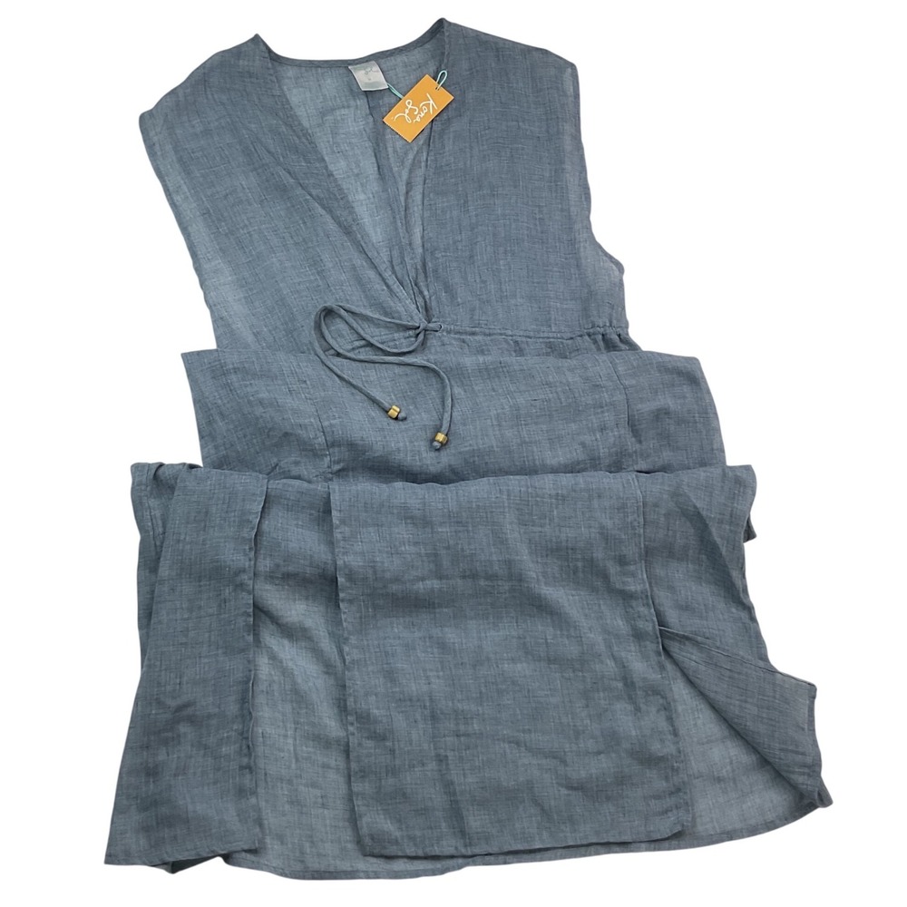 Kona Sol Cover Up Dress Lightweight Chambray Blue V-Neck Sleeveless Women Sz M